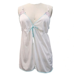 Vintage Pastelcore Nightie Lingerie Top Sleepwear Nylon Flower Applique Bows